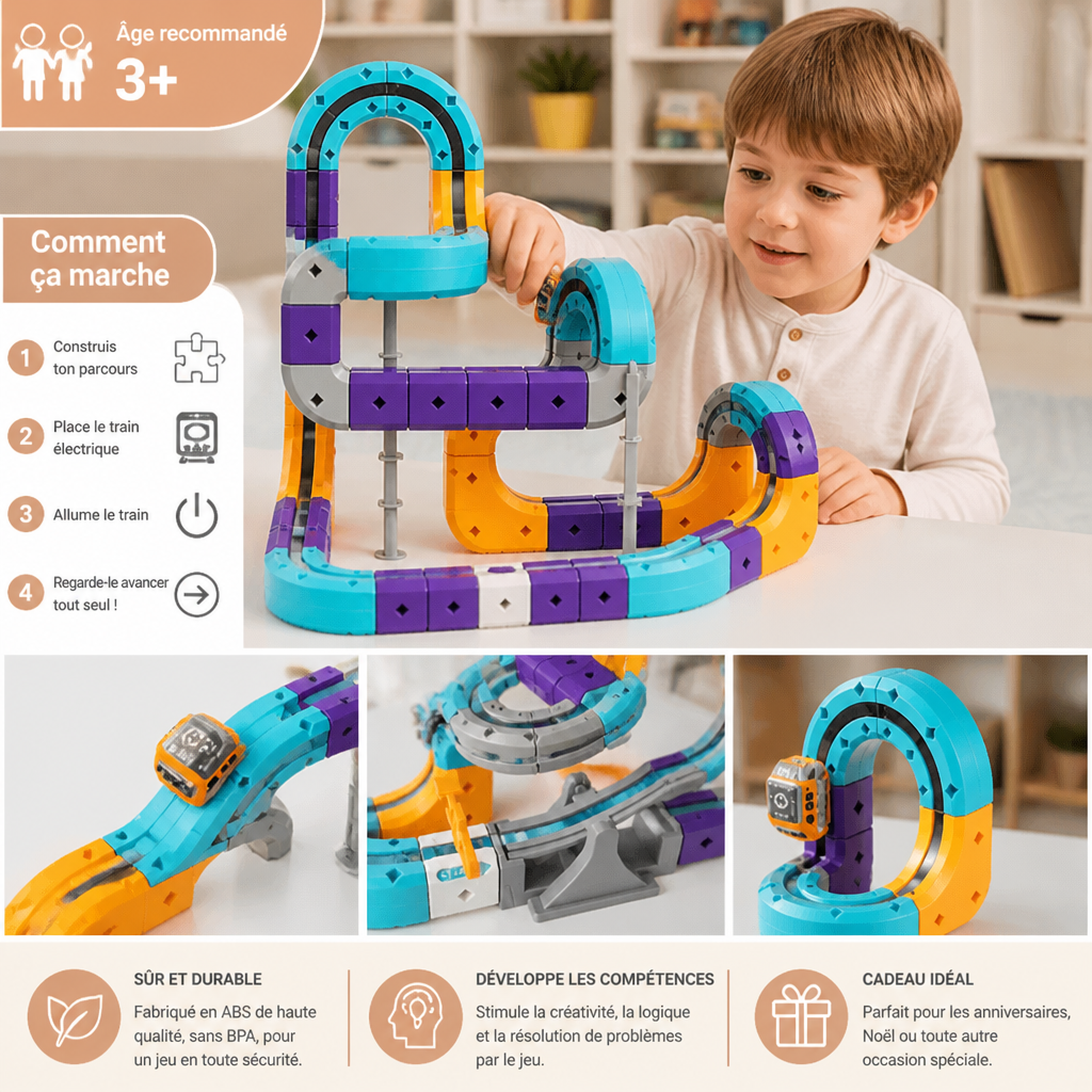 Kit de construction DIY de circuit à cubes gravitationnels avec train électrique