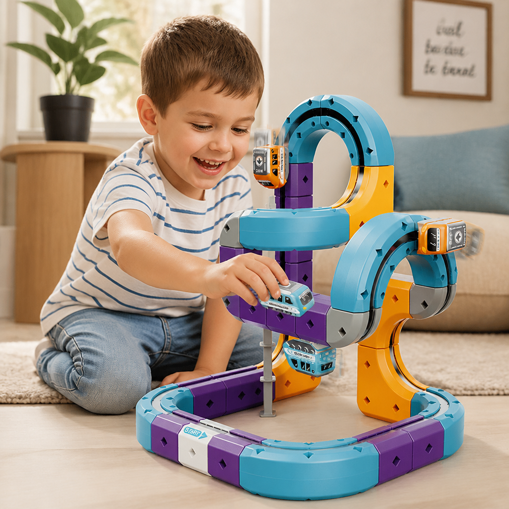 Kit de construction DIY de circuit à cubes gravitationnels avec train électrique