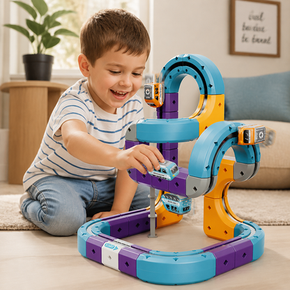 Kit de construction DIY de circuit à cubes gravitationnels avec train électrique