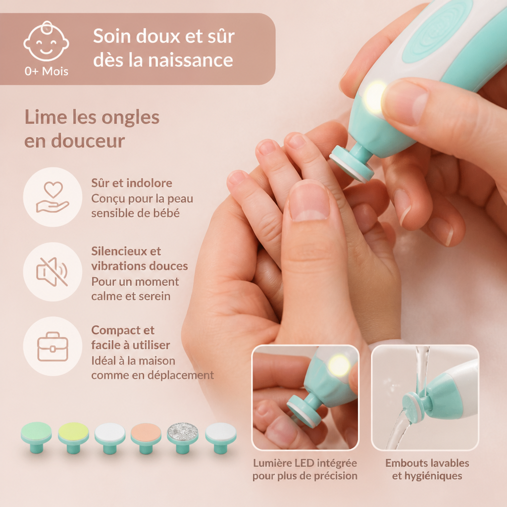 Lime à ongles électrique pour bébé – Kit de soin des ongles 6 en 1