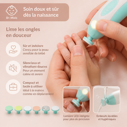 Lime à ongles électrique pour bébé – Kit de soin des ongles 6 en 1