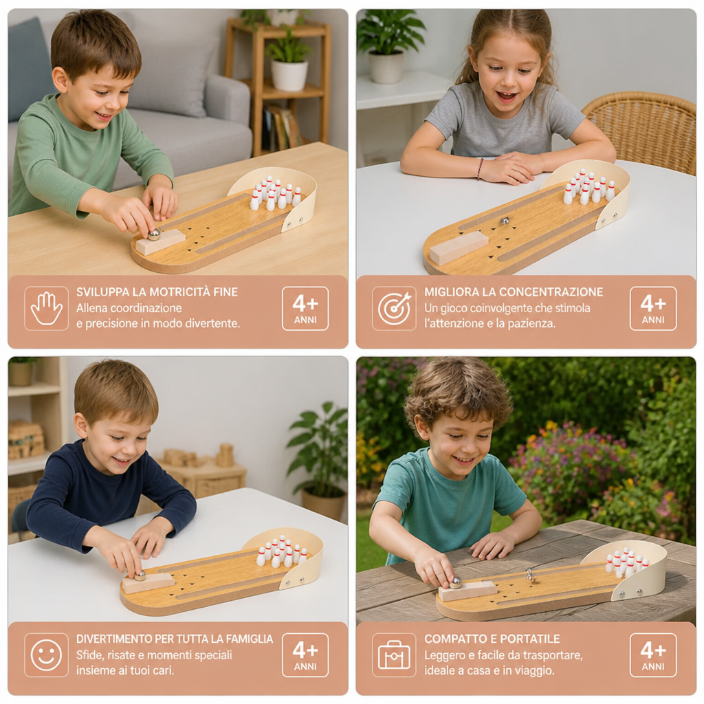 Mini jeu de bowling en bois – Set de bowling de table portable pour enfants