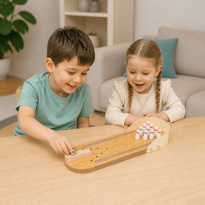 Mini jeu de bowling en bois – Set de bowling de table portable pour enfants