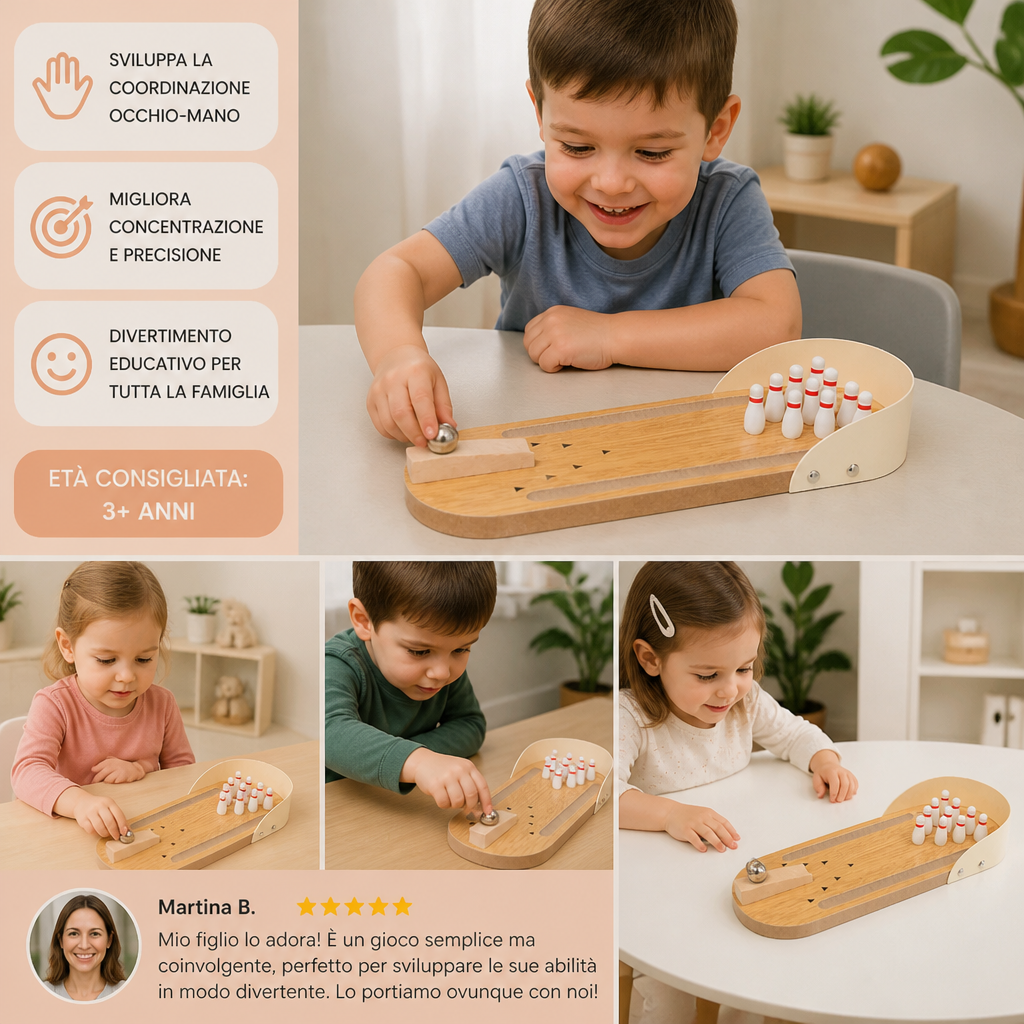 Mini jeu de bowling en bois – Set de bowling de table portable pour enfants