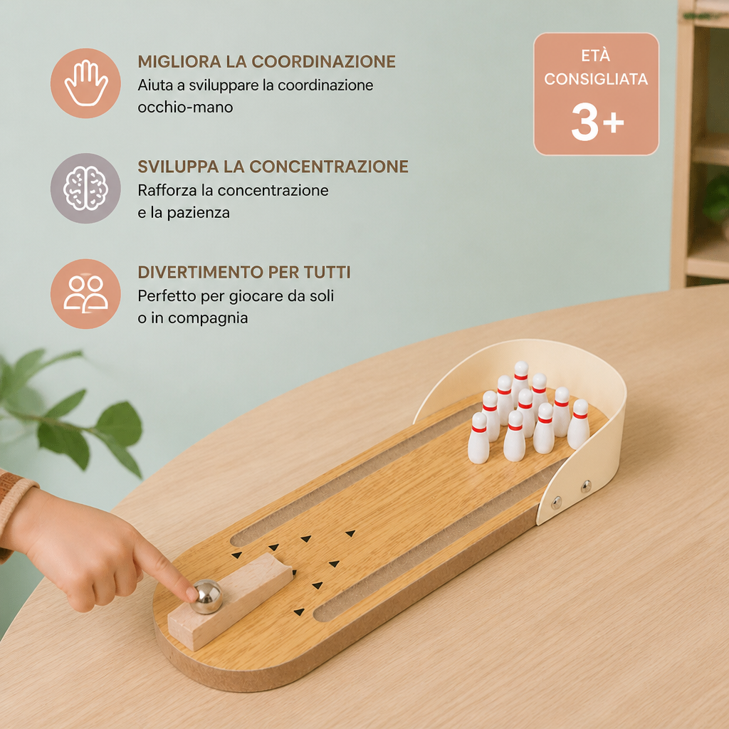 Mini jeu de bowling en bois – Set de bowling de table portable pour enfants
