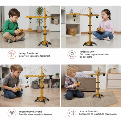 Grue à tour télécommandée – jouet de construction rotatif à 360° avec fonction de levage