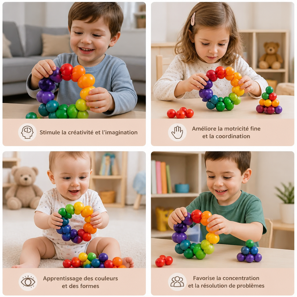 Set de construction 3D avec boules colorées – jouet éducatif créatif pour enfants développant la motricité fine