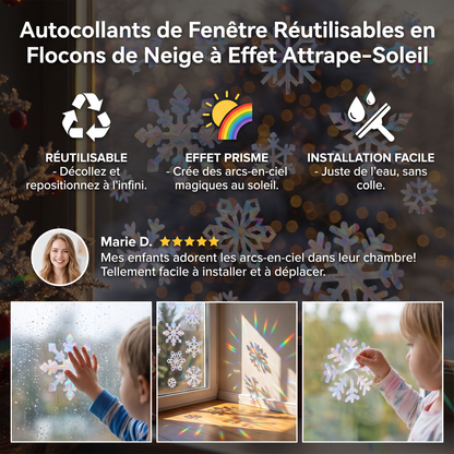 Autocollants de Fenêtre Réutilisables en Flocons de Neige à Effet Attrape-Soleil