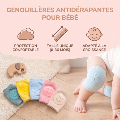 Genouillères pour bébé – Protection antidérapante avec motif visage souriant