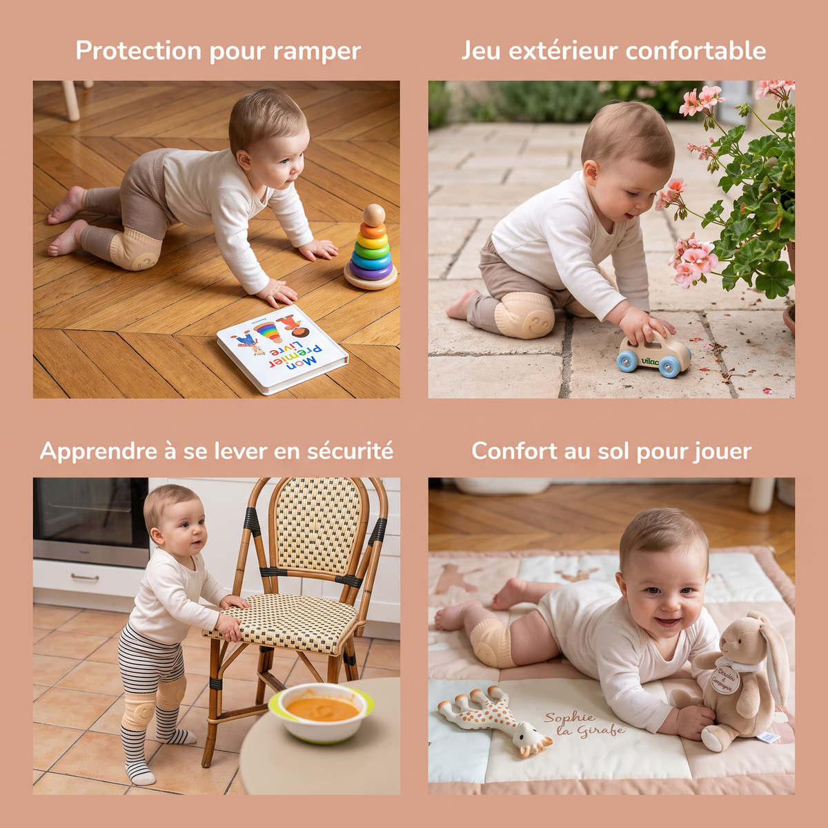 Genouillères pour bébé – Protection antidérapante avec motif visage souriant