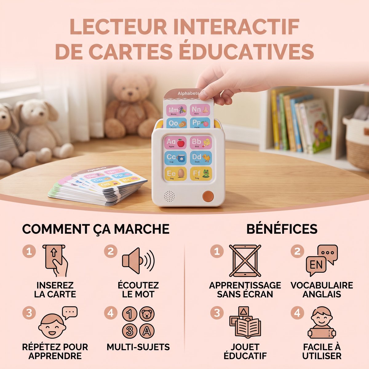 Lecteur Interactif de Cartes Éducatives en Anglais pour Enfants – Jouet Éducatif