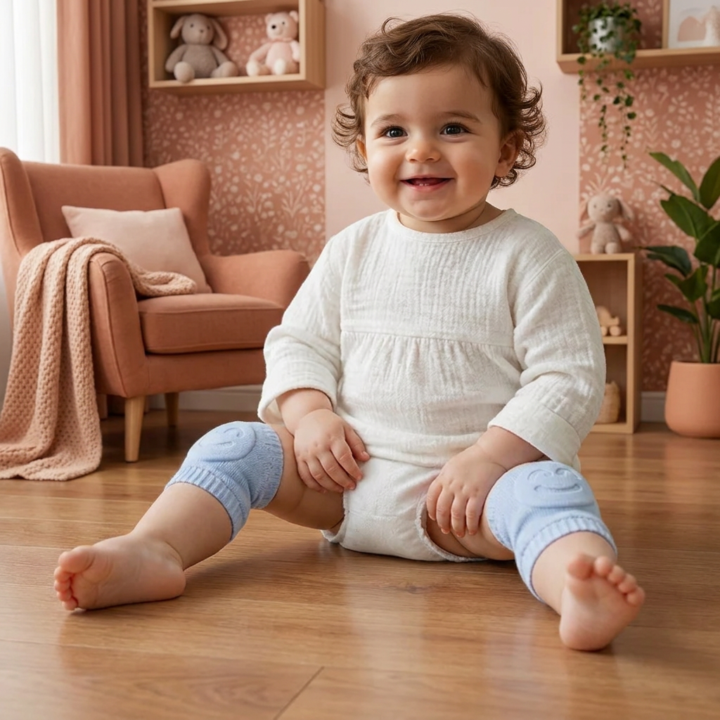 Genouillères pour bébé – Protection antidérapante avec motif visage souriant