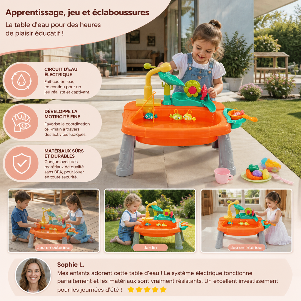 Cuisine de jeu pour enfants surélevée et ergonomique avec fonction d’eau électrique