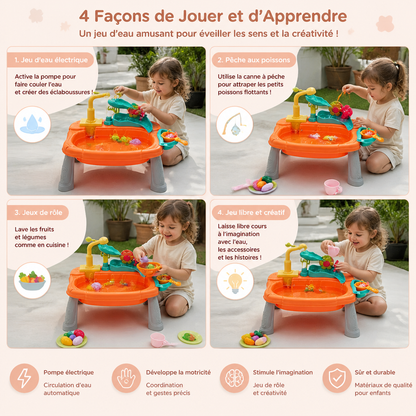 Cuisine de jeu pour enfants surélevée et ergonomique avec fonction d’eau électrique