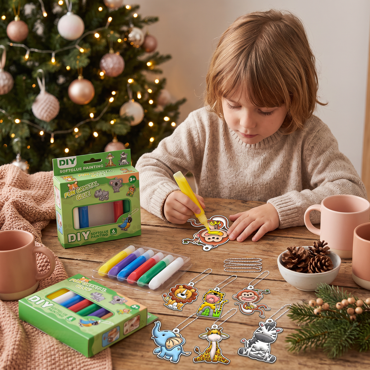 Kit créatif DIY de Noël pour enfants pour décorer des ornements avec de la peinture, sans colle ni cuisson
