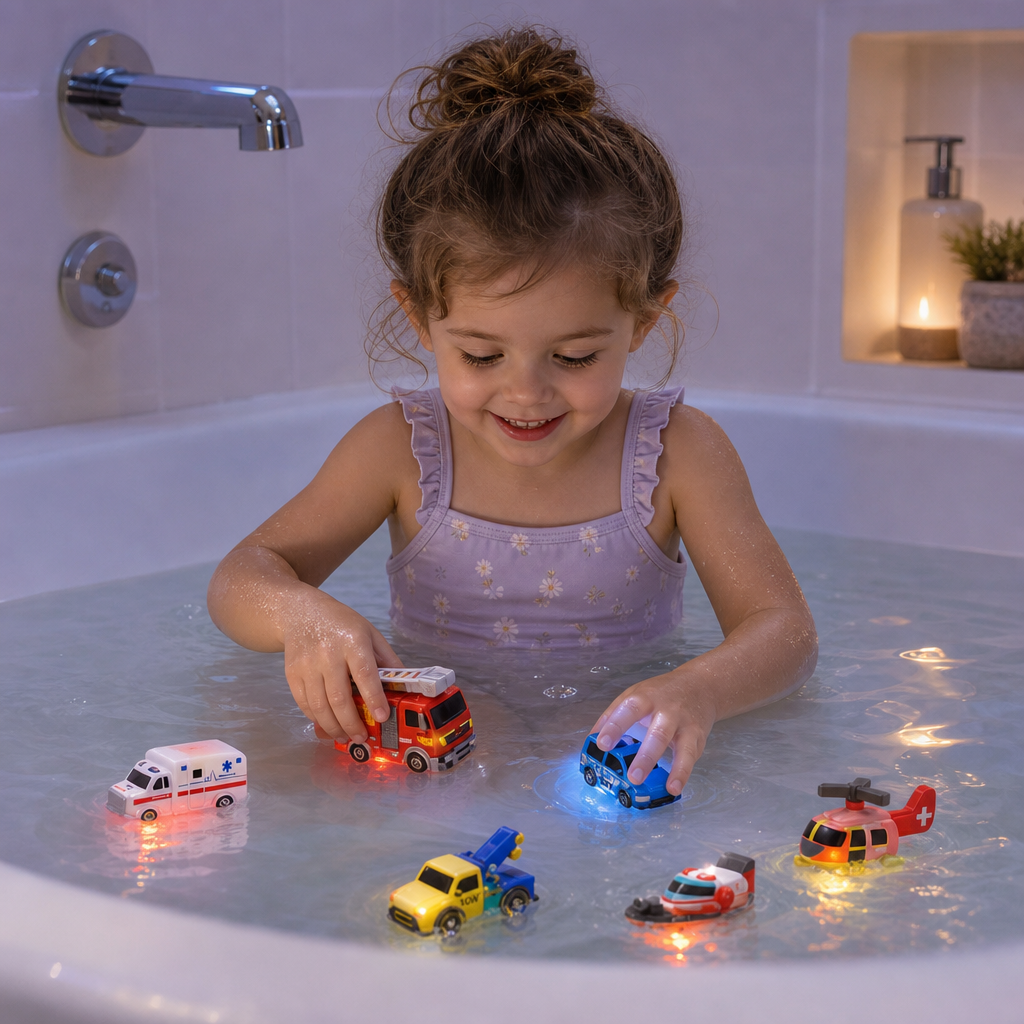 Lot de 6 Jouets de Bain Véhicules d’Urgence à Changement de Couleur pour Bébés et Tout-Petits