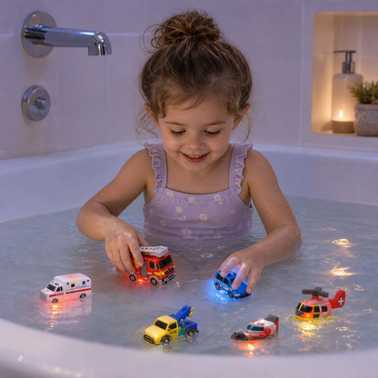 Lot de 6 Jouets de Bain Véhicules d’Urgence à Changement de Couleur pour Bébés et Tout-Petits