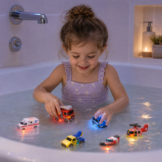 Lot de 6 Jouets de Bain Véhicules d’Urgence à Changement de Couleur pour Bébés et Tout-Petits