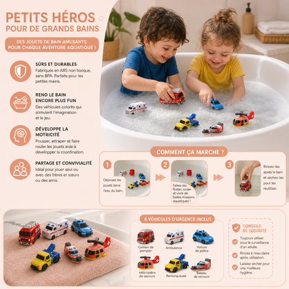 Lot de 6 Jouets de Bain Véhicules d’Urgence à Changement de Couleur pour Bébés et Tout-Petits