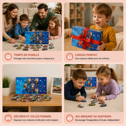 Calendrier de l’Avent de 24 Jours avec Voitures de Course Miniatures Surprise