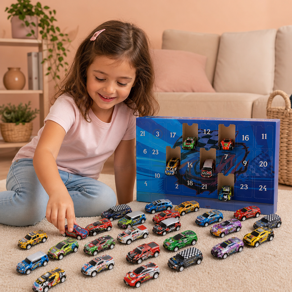 Calendrier de l’Avent de 24 Jours avec Voitures de Course Miniatures Surprise