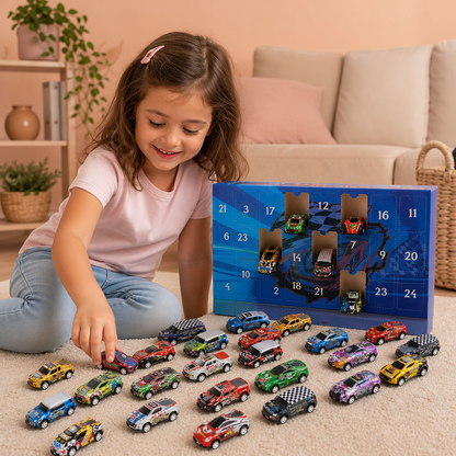 Calendrier de l’Avent de 24 Jours avec Voitures de Course Miniatures Surprise