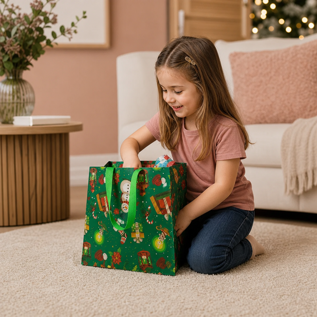 Sacs Cadeaux de Noël Réutilisables avec Poignées – Différents Motifs Festifs