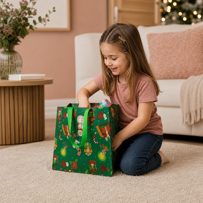 Sacs Cadeaux de Noël Réutilisables avec Poignées – Différents Motifs Festifs