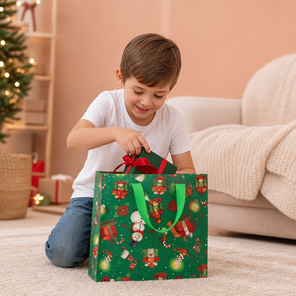 Sacs Cadeaux de Noël Réutilisables avec Poignées – Différents Motifs Festifs