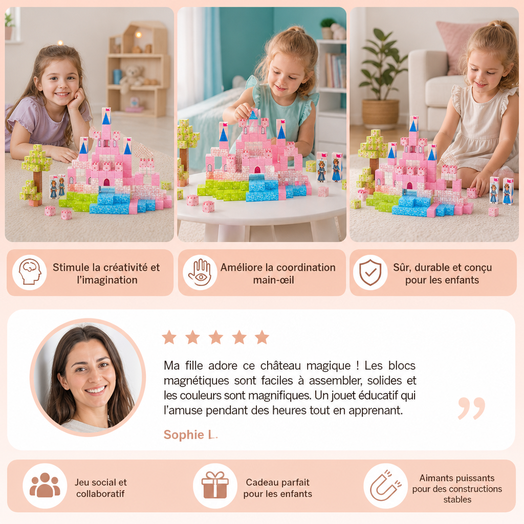 Set de Blocs de Construction Magnétiques Montessori Château de Rêve de Princesse