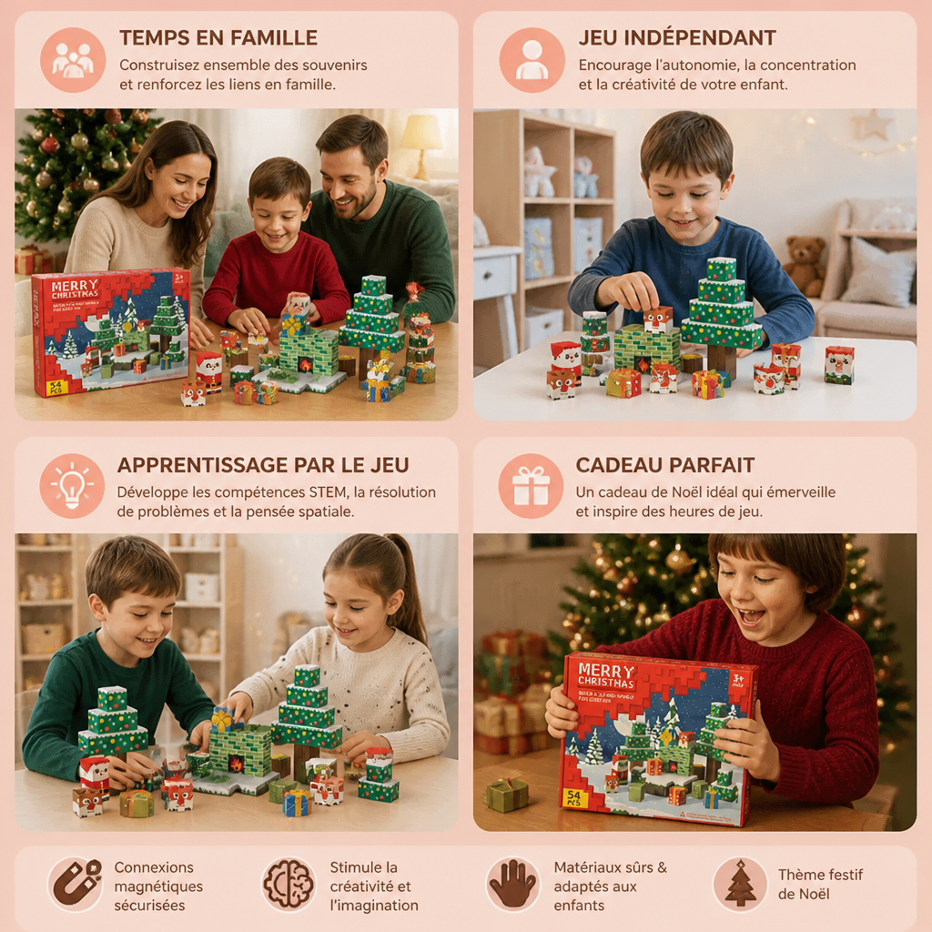 Set de Construction Magnétique de Noël de 54 Pièces – Jouet Éducatif STEM sur le Thème des Fêtes