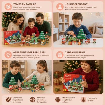 Set de Construction Magnétique de Noël de 54 Pièces – Jouet Éducatif STEM sur le Thème des Fêtes