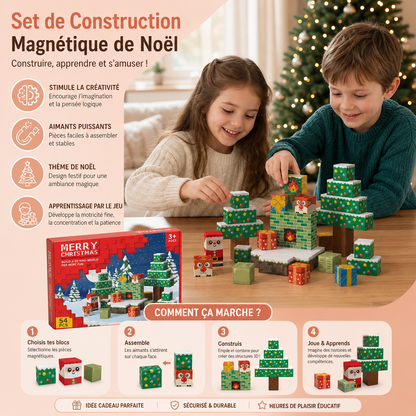 Set de Construction Magnétique de Noël de 54 Pièces – Jouet Éducatif STEM sur le Thème des Fêtes