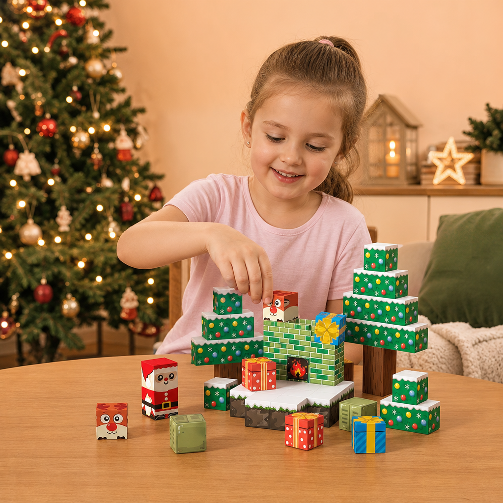 Set de Construction Magnétique de Noël de 54 Pièces – Jouet Éducatif STEM sur le Thème des Fêtes