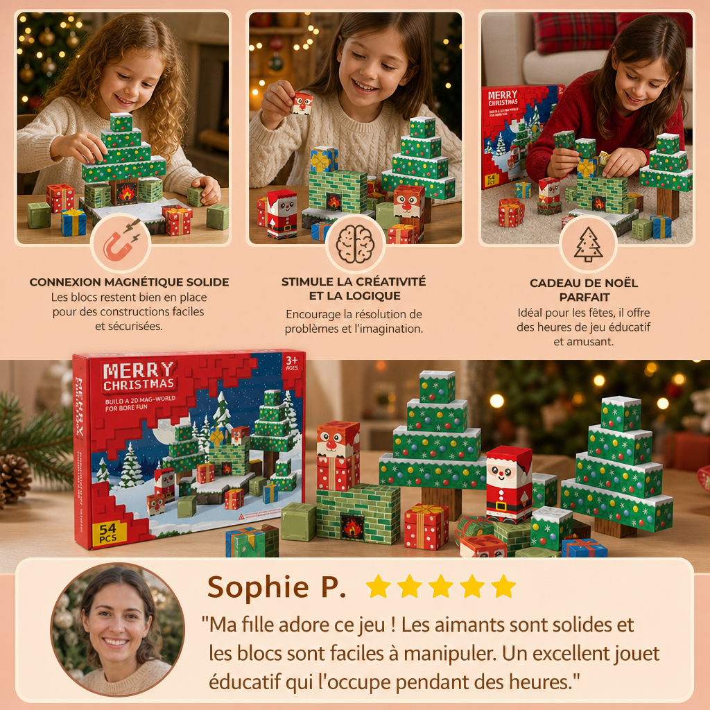 Set de Construction Magnétique de Noël de 54 Pièces – Jouet Éducatif STEM sur le Thème des Fêtes