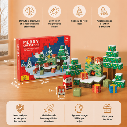 Set de Construction Magnétique de Noël de 54 Pièces – Jouet Éducatif STEM sur le Thème des Fêtes