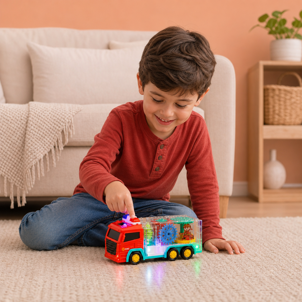 Jouet Camion de Pompiers Interactif avec Engrenages Mobiles Colorés