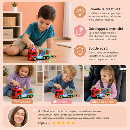 Jouet Camion de Pompiers Interactif avec Engrenages Mobiles Colorés