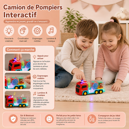 Jouet Camion de Pompiers Interactif avec Engrenages Mobiles Colorés