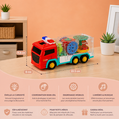 Jouet Camion de Pompiers Interactif avec Engrenages Mobiles Colorés