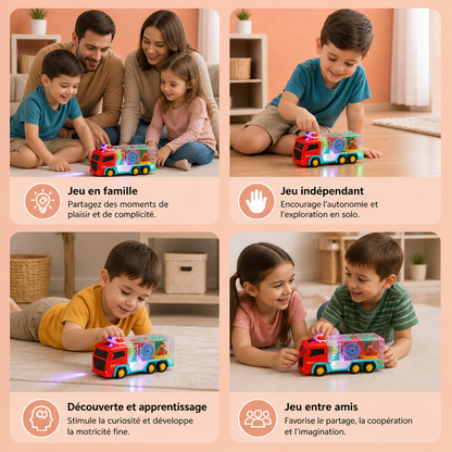Jouet Camion de Pompiers Interactif avec Engrenages Mobiles Colorés