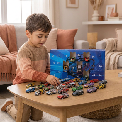 Calendrier de l’Avent de 24 Jours avec Voitures de Course Miniatures Surprise