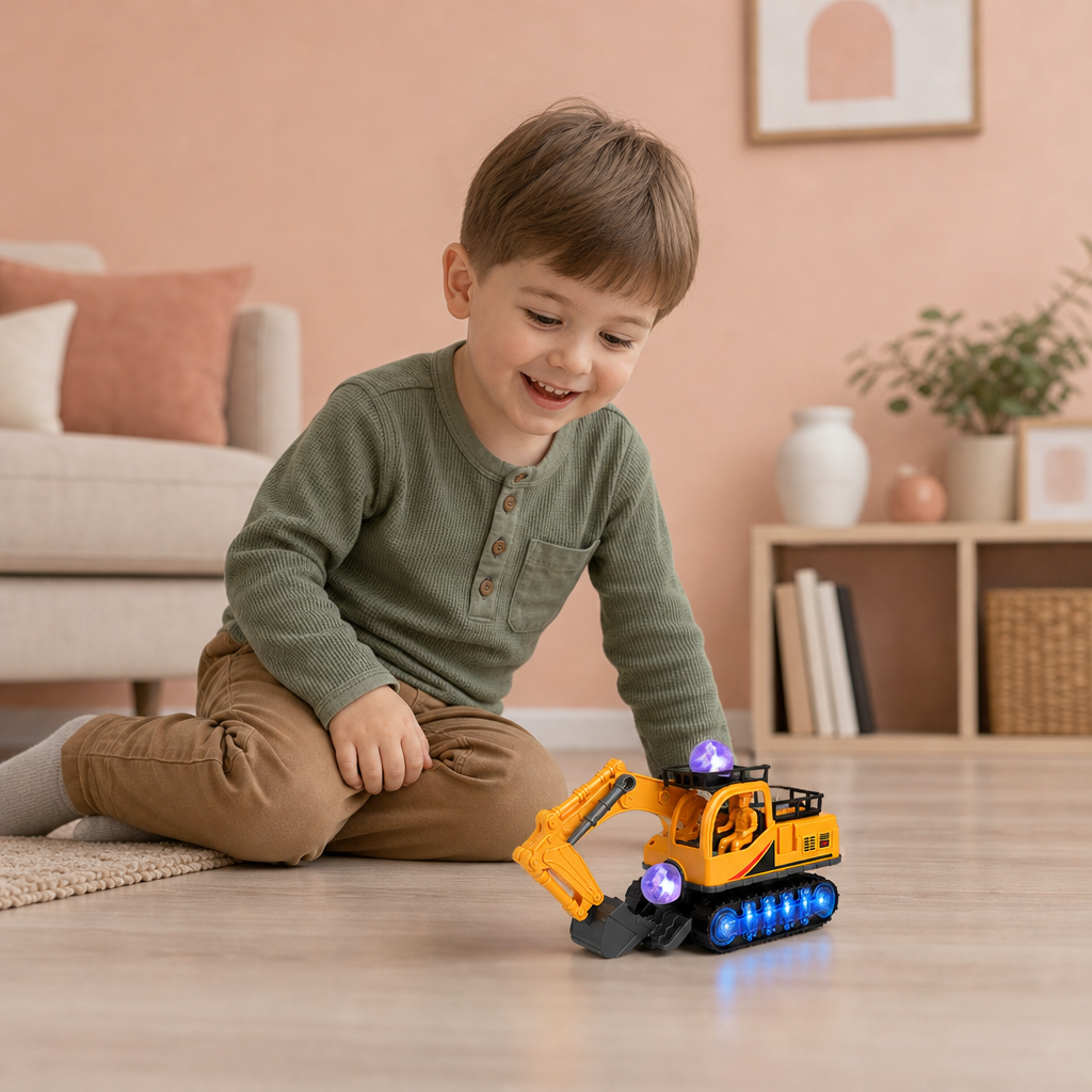 Excavatrice Électrique Pour Enfants Avec Boule Disco, Musique Et Fonction De Changement Automatique De Direction