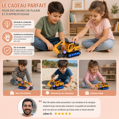 Excavatrice Électrique Pour Enfants Avec Boule Disco, Musique Et Fonction De Changement Automatique De Direction