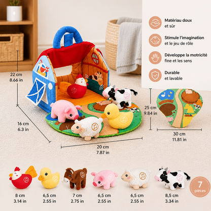 Set de jeu en peluche avec animaux de la ferme – Jouet éducatif interactif avec maison de jeu portable