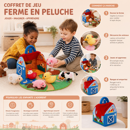 Set de jeu en peluche avec animaux de la ferme – Jouet éducatif interactif avec maison de jeu portable