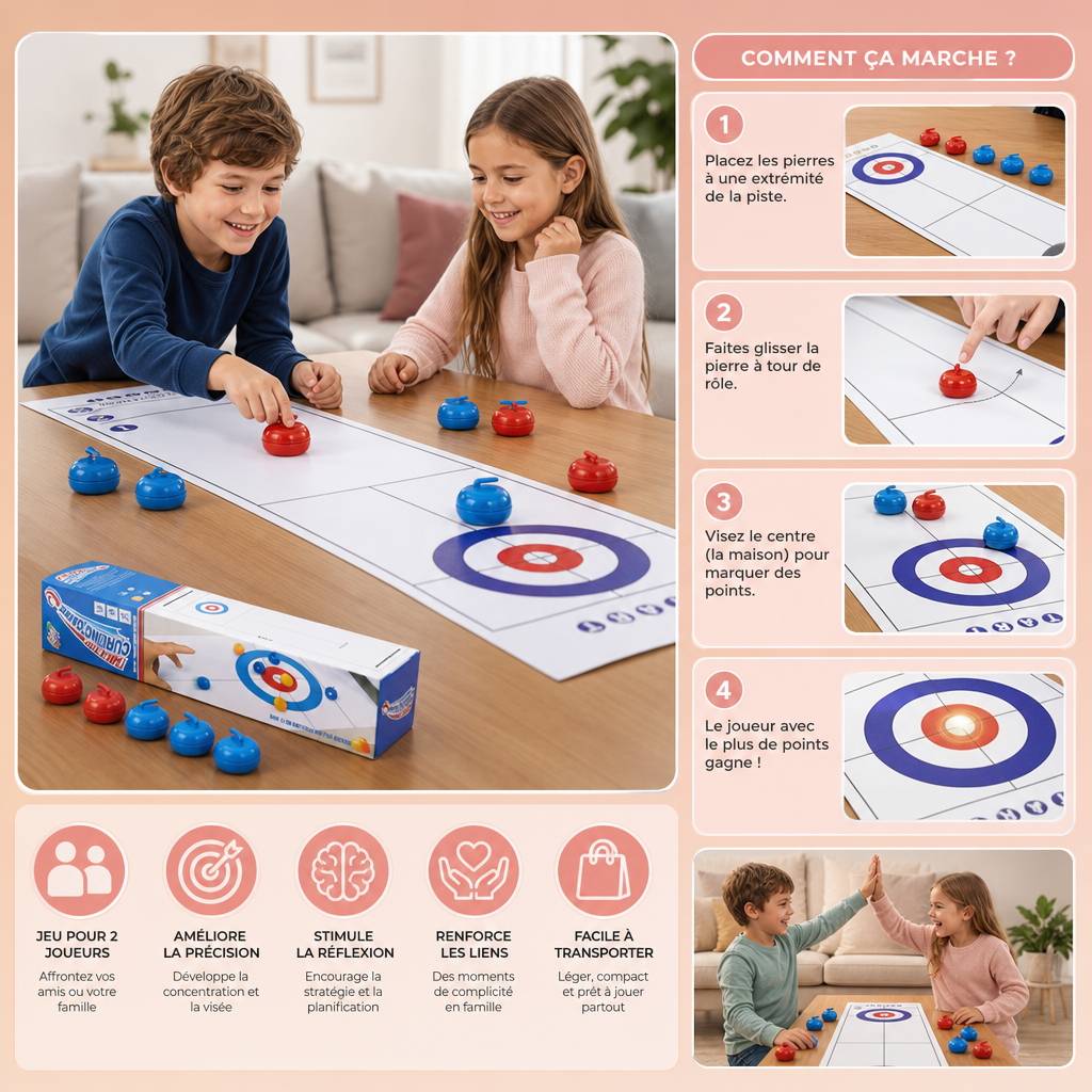 Jeu de Curling de Table Portable – Set de Compétition pour 2 Joueurs
