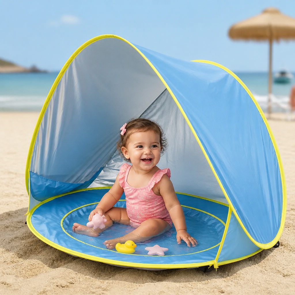 Pop-Up Baby Beach Tent avec Piscine Intégrée et Protection UV – Parasol Portable pour Enfants