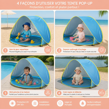 Pop-Up Baby Beach Tent avec Piscine Intégrée et Protection UV – Parasol Portable pour Enfants