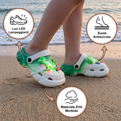 Zoccoli LED a forma di dinosauro per bambini – Scarpe estive e da spiaggia luminose e antiscivolo per il giardino e la spiaggia